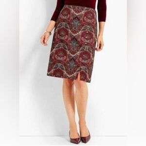 NWT Talbot's Red + Teal Opulent Paisley Faux Wrap Side Zip Skirt Sz 16P